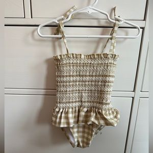 Rylee + Cru Smocked OnePiece Swimsuit in Gingham/Baby Skirted